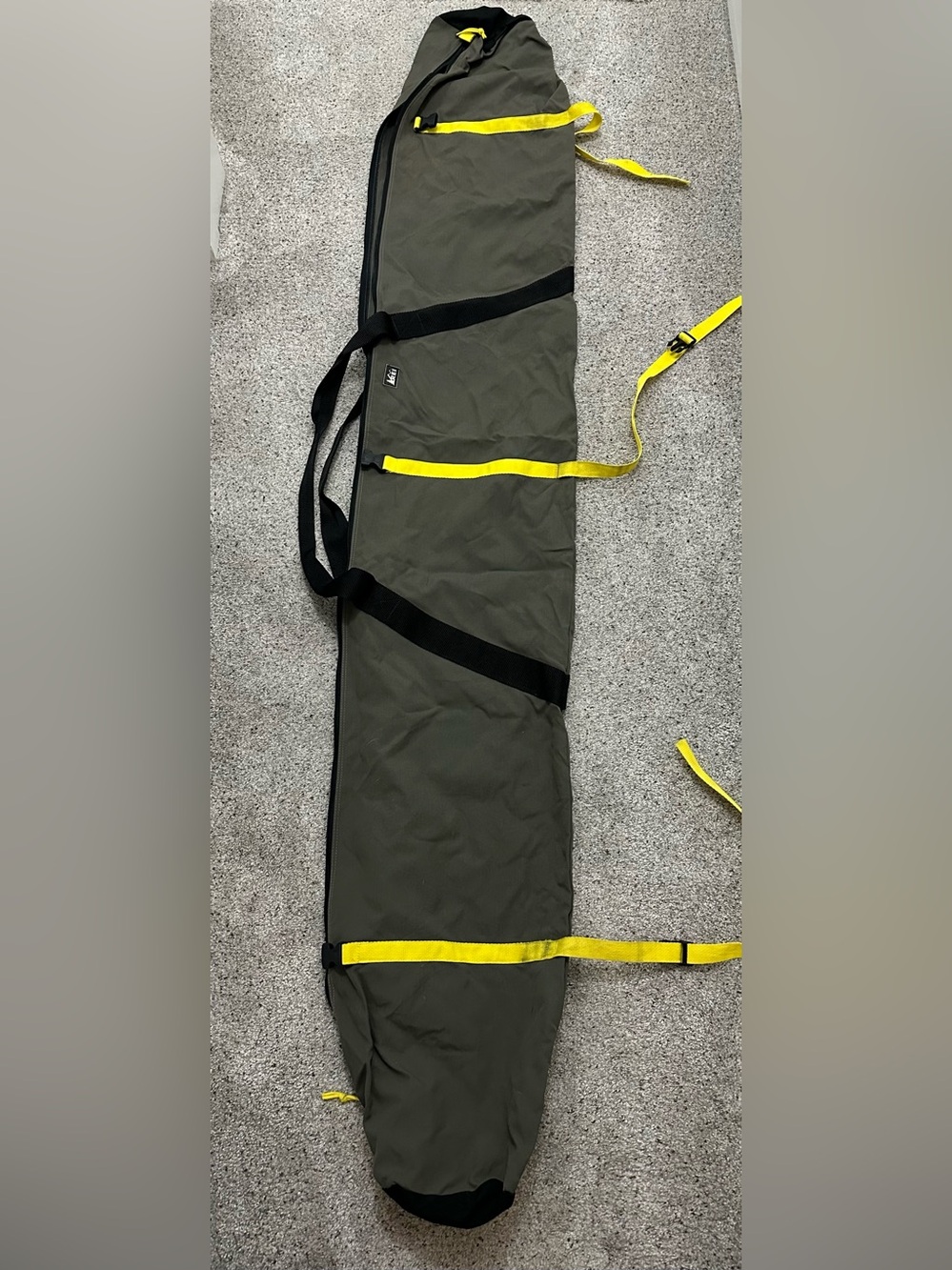 REI Co-op Single Ski Bag Olive Green Yellow Straps Alpine XC Travel Case